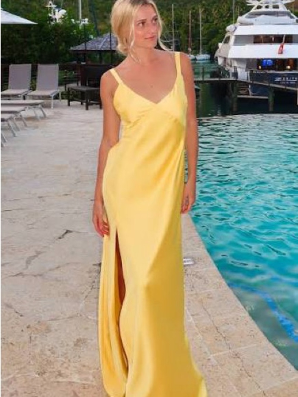 Show Me Your MuMu Yellow Satin Slip Maxi Dress with Side Slit